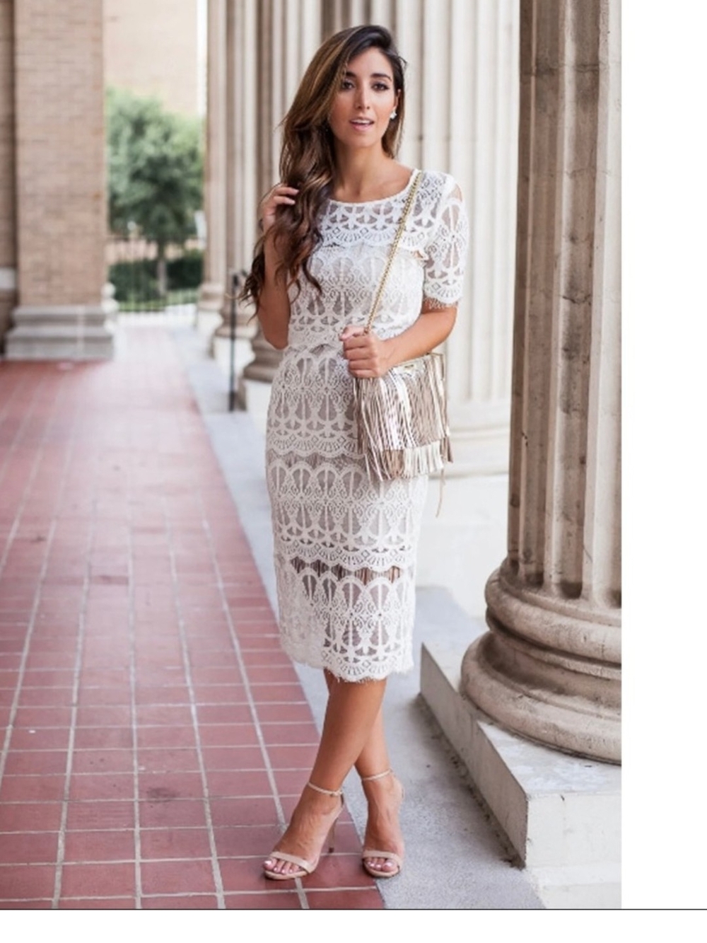 Nordstrom Ivory Lace Midi Boho Dress with Scalloped Hem NWT
